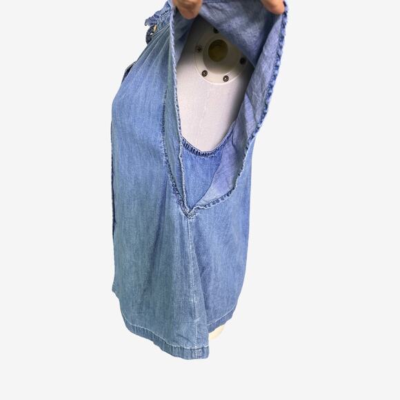 Gap Ruffle Collar Flutter Sleeve Denim Chambray Button Front Top Size Small - Picture 6 of 10